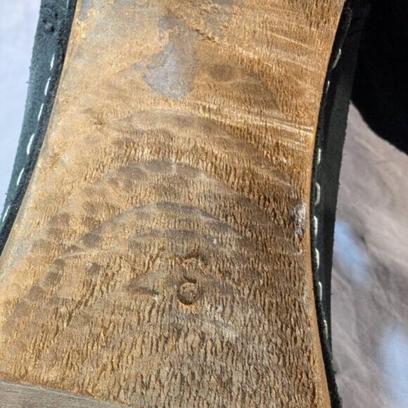 Sanita Black Suede Pattern Mid Calf Wooden Clog Heel Boots Women Size 37 - Picture 11 of 11